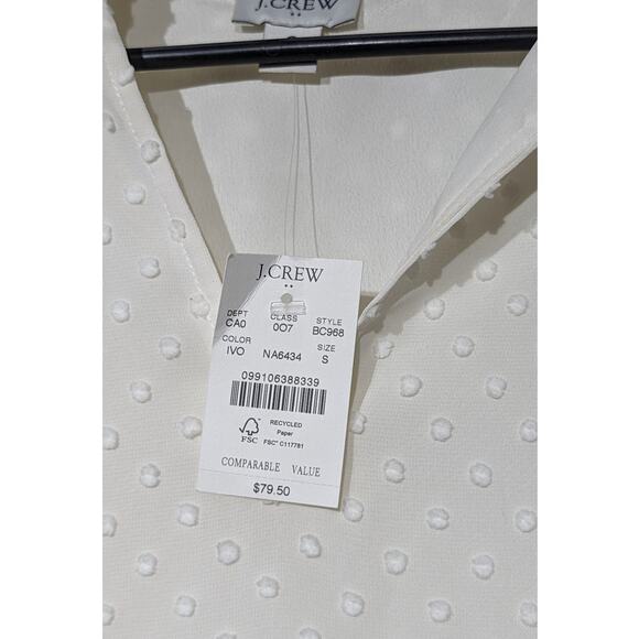J. Crew NWT Swiss Dot Ivory Ruffle Trim V-Neck Popover Blouse Womens Sz S - Picture 5 of 12